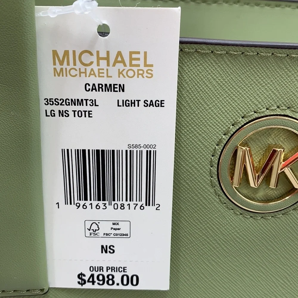 MICHAEL KORS CARMEN LARGE NORTH SOUTH TOTE LIGHT SAGE COLOR - Picture 11 of 15